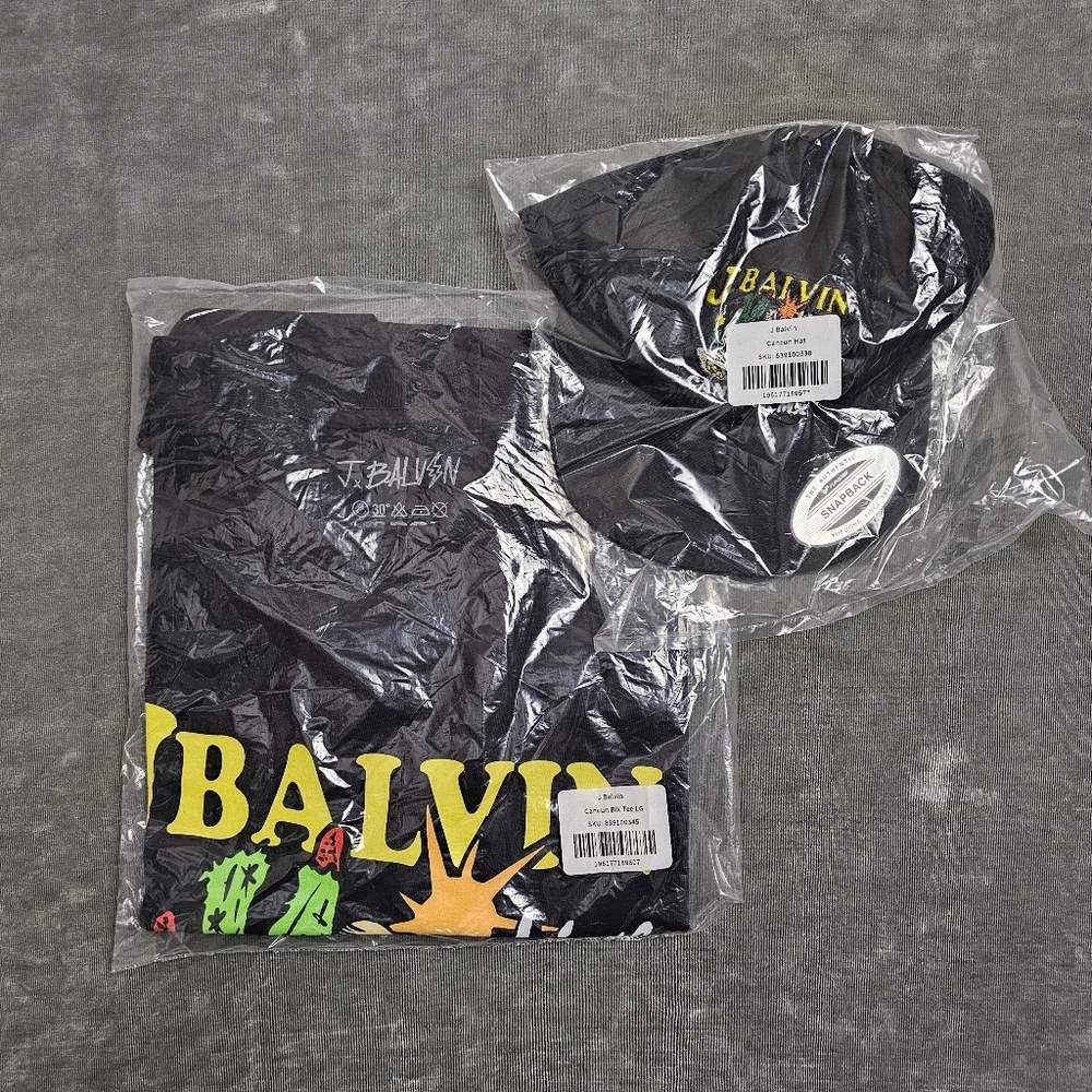 J Balvin Cancun Festival Black T-Shirt Size Large and Cap Set